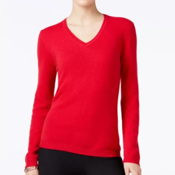 Macy's Sweaters Macys Cashmere Vneck Sweater In Red Size Xs